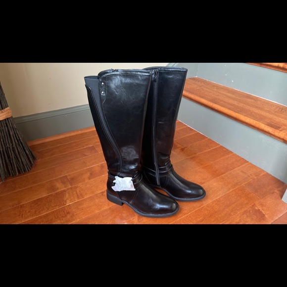 NWT WANTED Womens Black Double Buckle Strap Stretch Bergen Riding Boot - Picture 10 of 10
